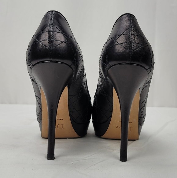 Dior O DE Black Channage Leather Platform Pep Toe Stiletto Heels Pumps 36.5 - Picture 5 of 9